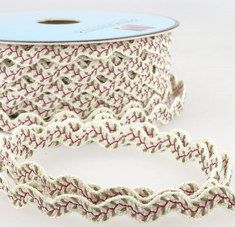RIC RAC FANCY- Ivory, Red & Khaki Green Vine