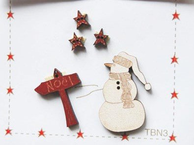 Wooden Hand-Painted Snowman, Stars & Noel Sign buttons