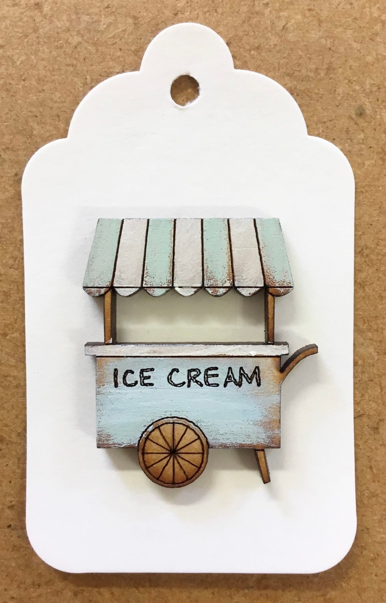 Ice Cream Cart Wooden Hand-Painted Button – Blue