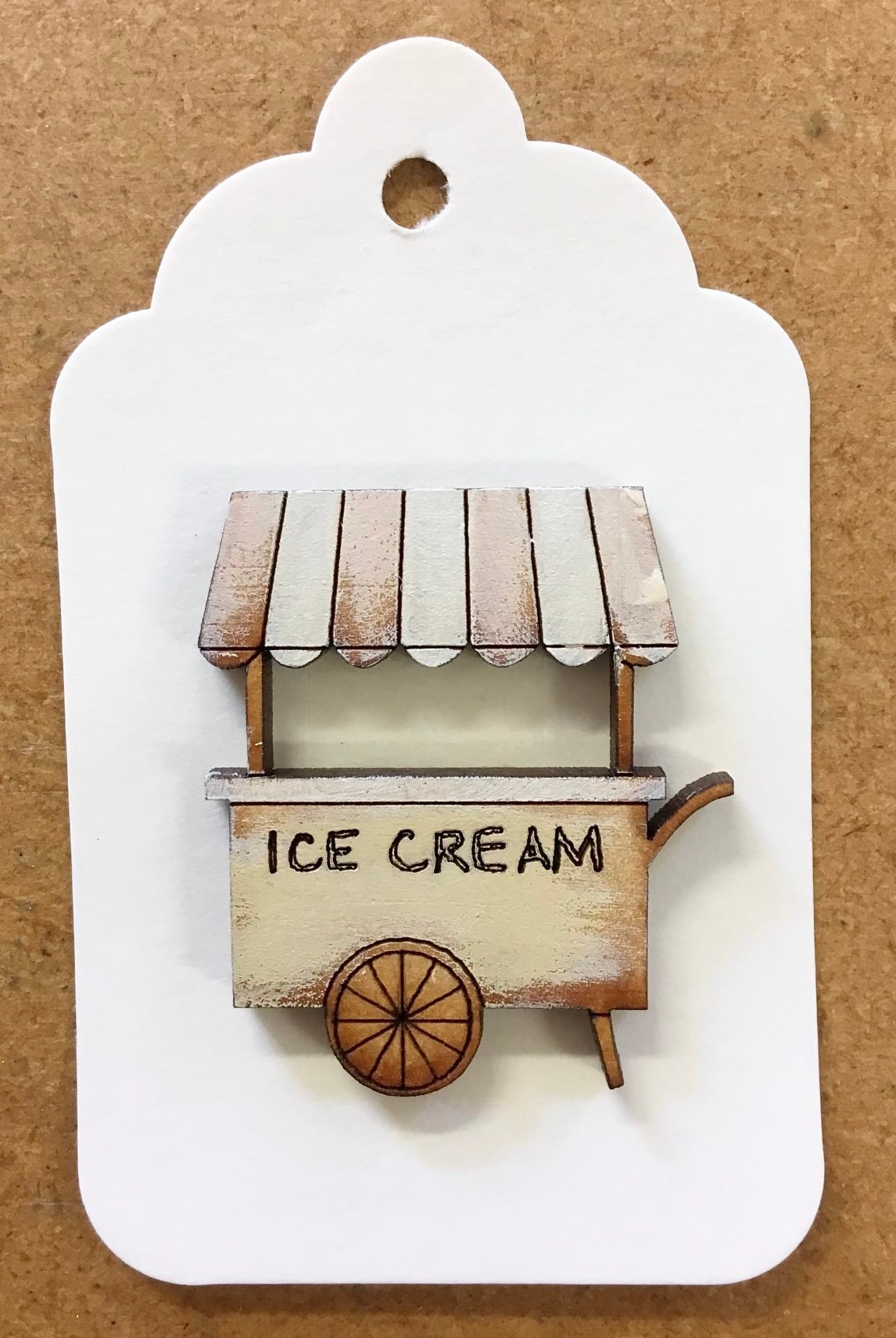 Ice Cream Cart Wooden Hand-Painted Button – Cream
