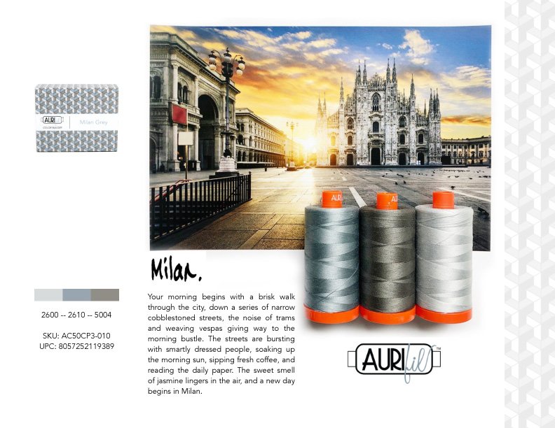 Aurifil Colour Builder – Milan Greys 3 x 1300m