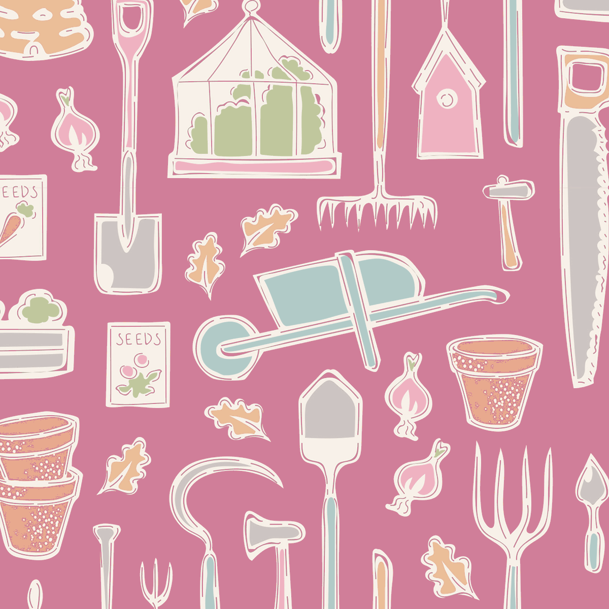 Tilda Tiny Farm – Farm Tools Pink Fabric