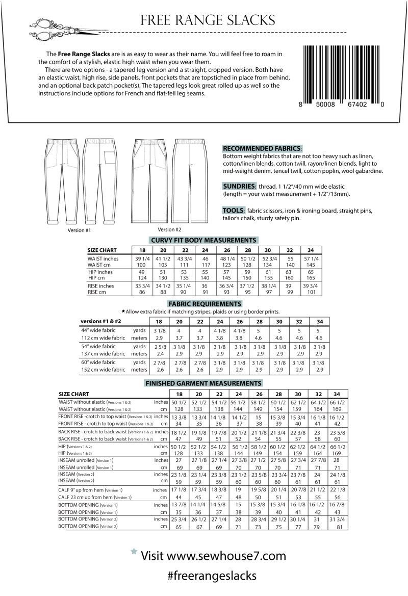 Free Range Slacks Curvy Fit Pattern by Sew House Seven