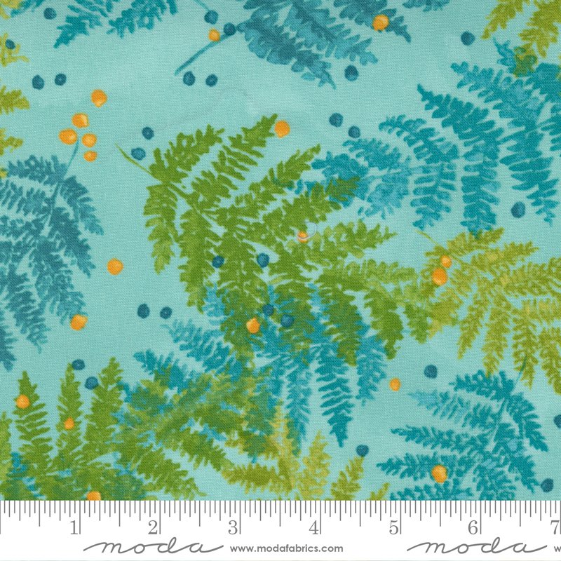 Carolina Lilies – Aqua Ferns Greenery Leaves Fabric