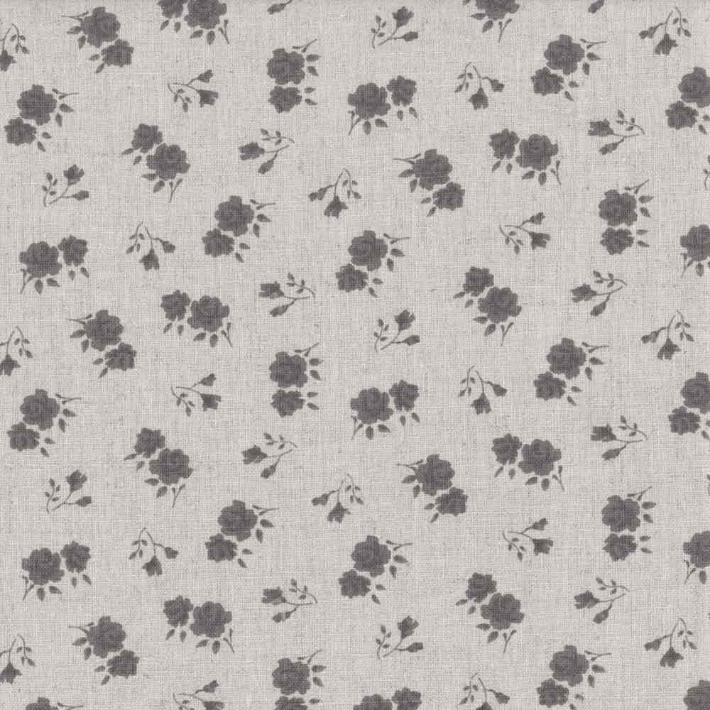 Shabby Chic Linen Charcoal Roses on Natural