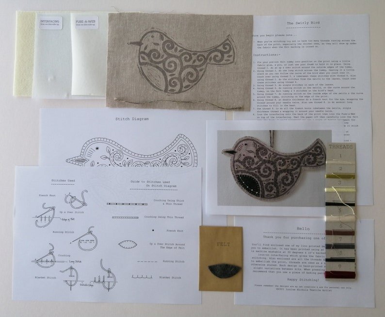 Lilac Swirly Bird Embellished Lino Print Kit – by Louise Nichols Designs