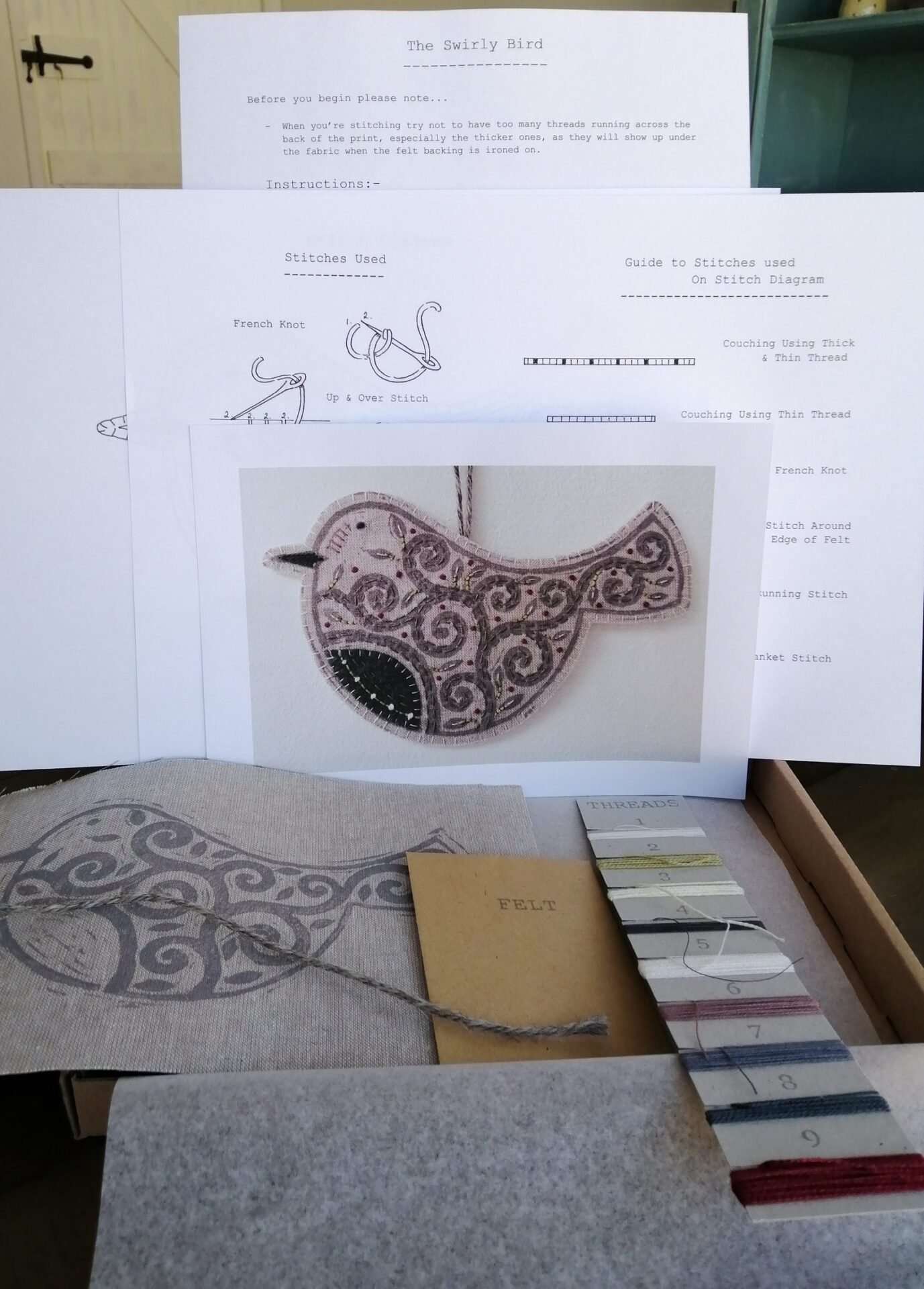 Lilac Swirly Bird Embellished Lino Print Kit – by Louise Nichols Designs
