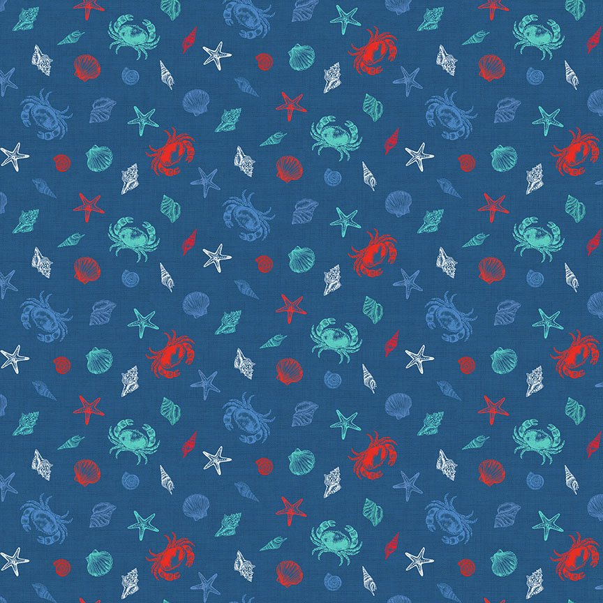 Nautical  Blue Shells Fabric end of roll