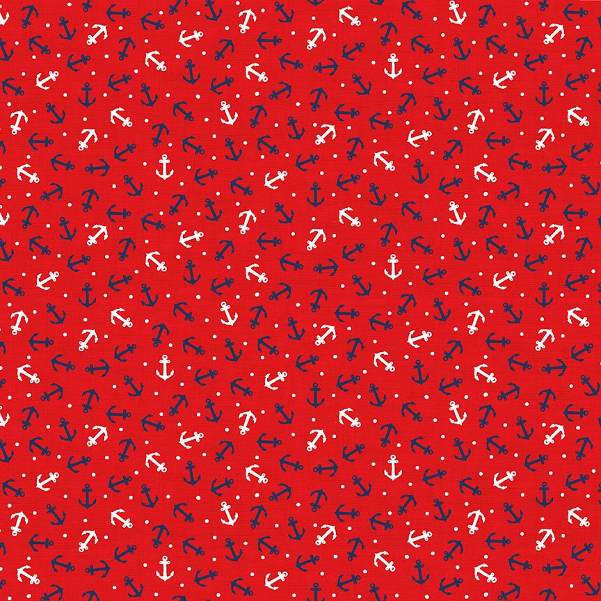 End of Roll – Nautical – Red Anchors Fabric