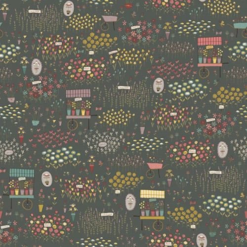 Market Garden Charcoal Fabric
