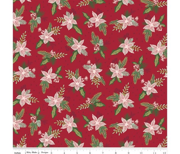 Christmas Village – Red Floral Fabric End of Roll