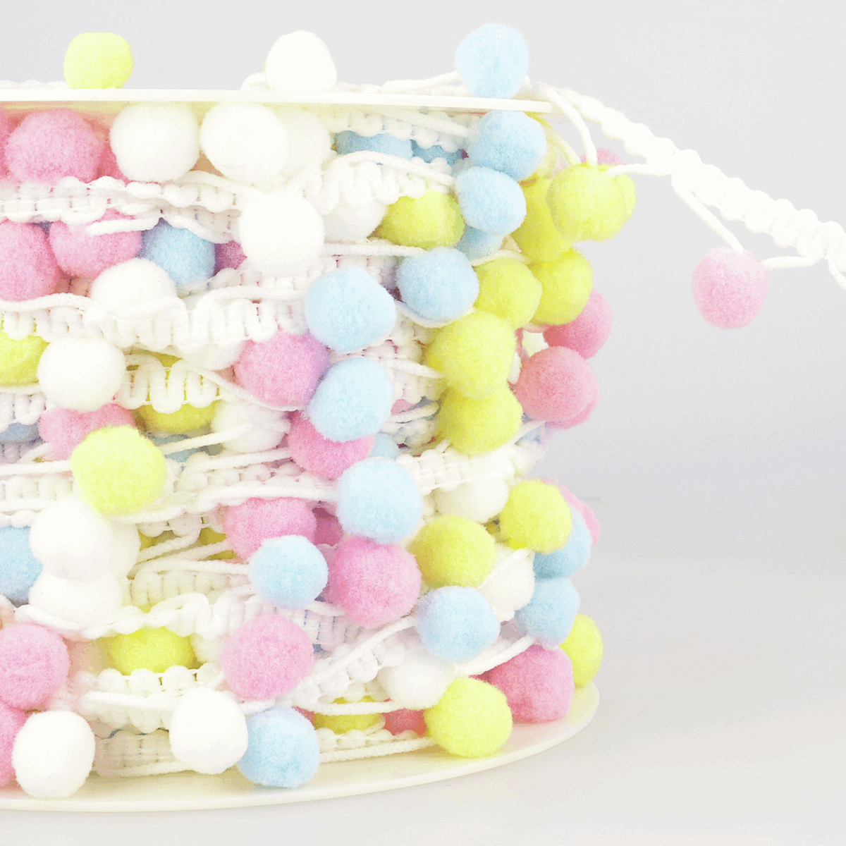 White/pink/blue/yellow Pom Pom 25mm Trim by the metre