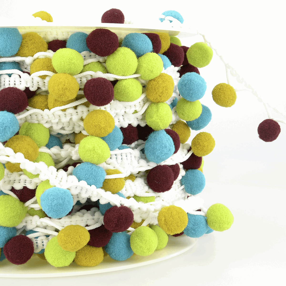 Green/blue/brown Pom Pom 25mm Trim by the metre