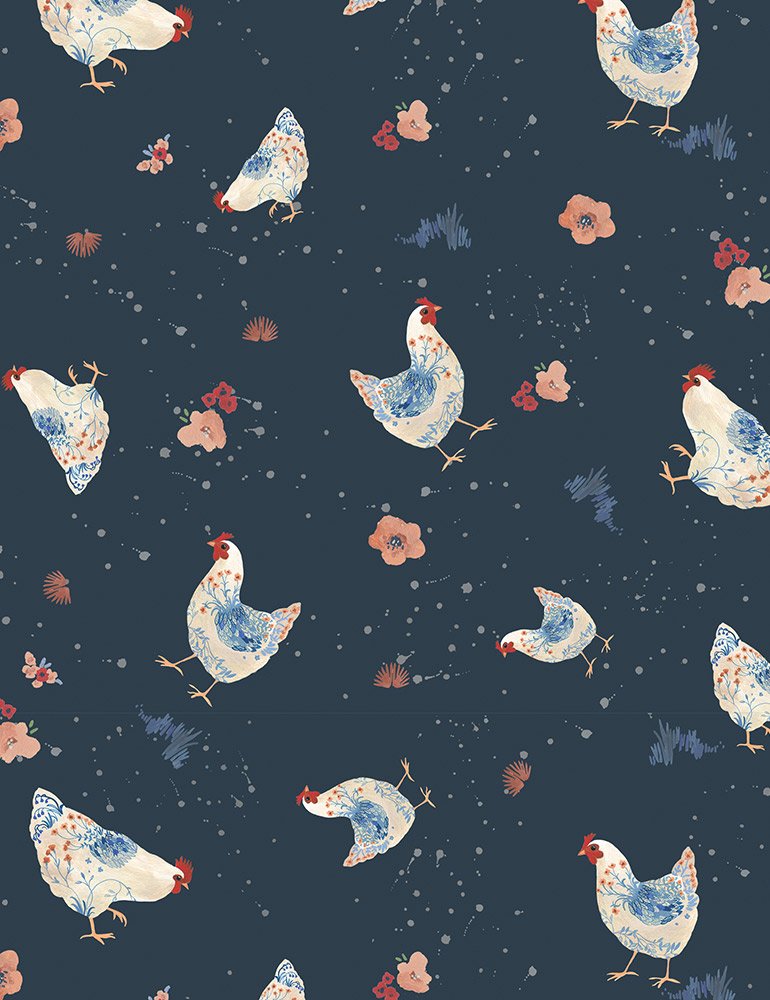 Country Cottage – Navy Chickens fat 1/4