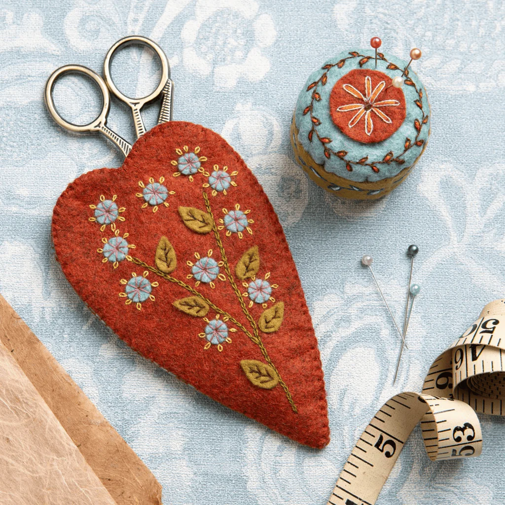 Embroidered Scissors Pouch and Mini Pincushion Felt Craft Mini Kit
