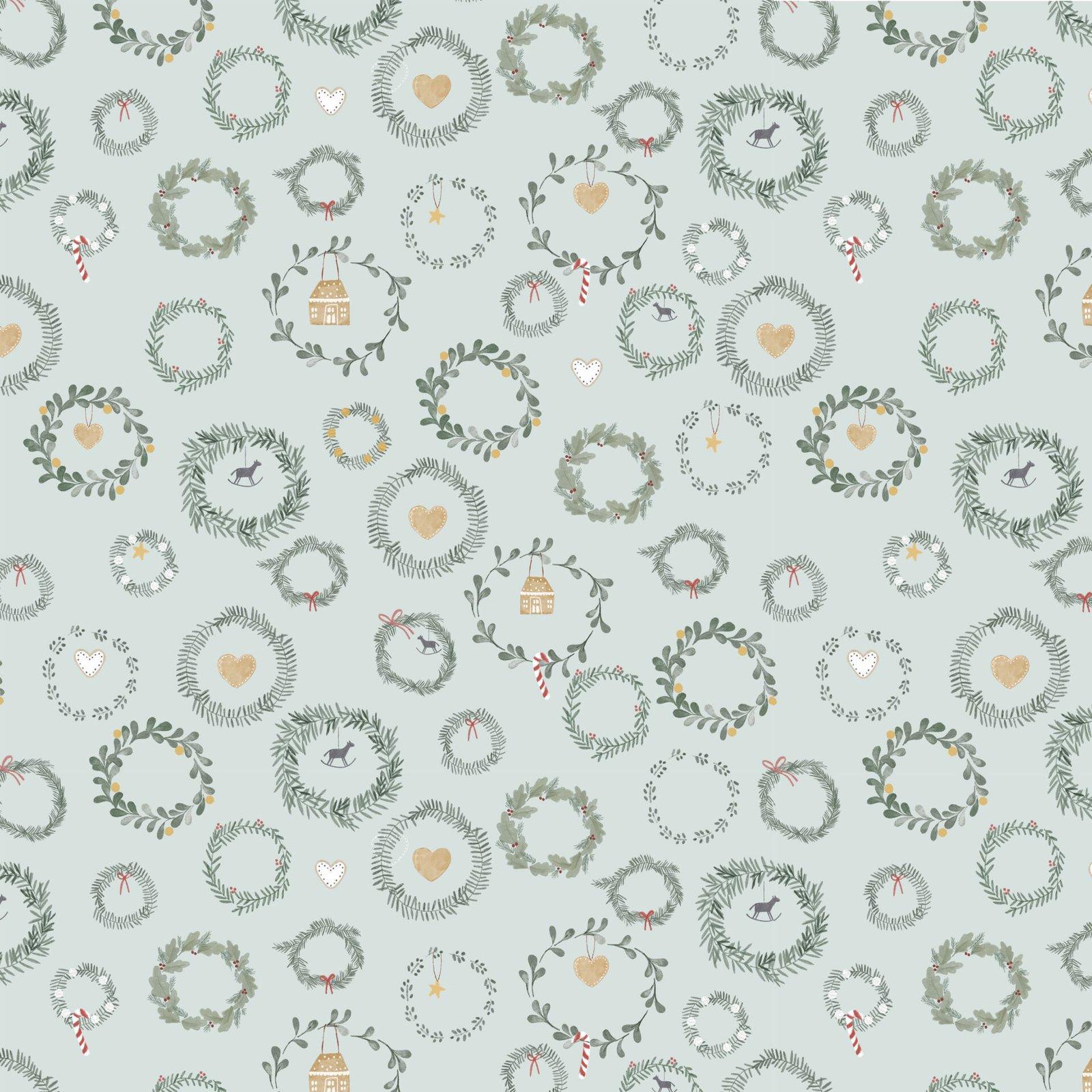 Deck the Halls- Christmas Wreaths fabric-surf