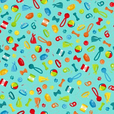 Furry Friends Blue Scatter Fabric