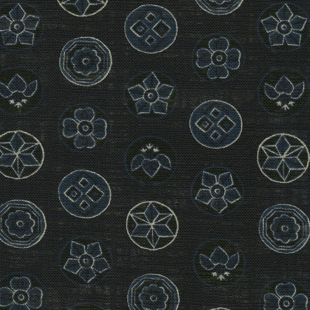 Japanese Printed Poplin – Icons in Circles Navy Fabric