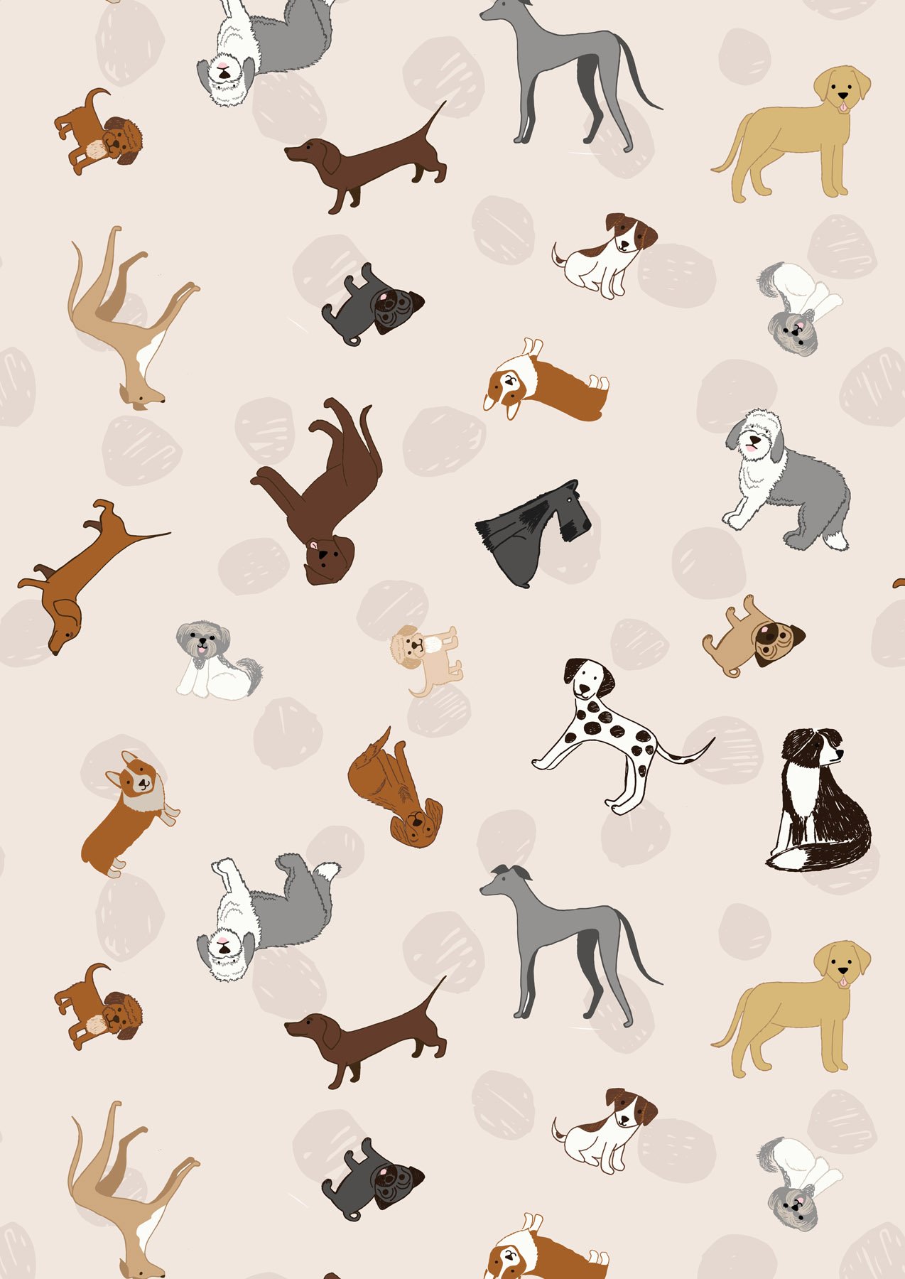 Paws and Claws- dogs on rose cream fabric