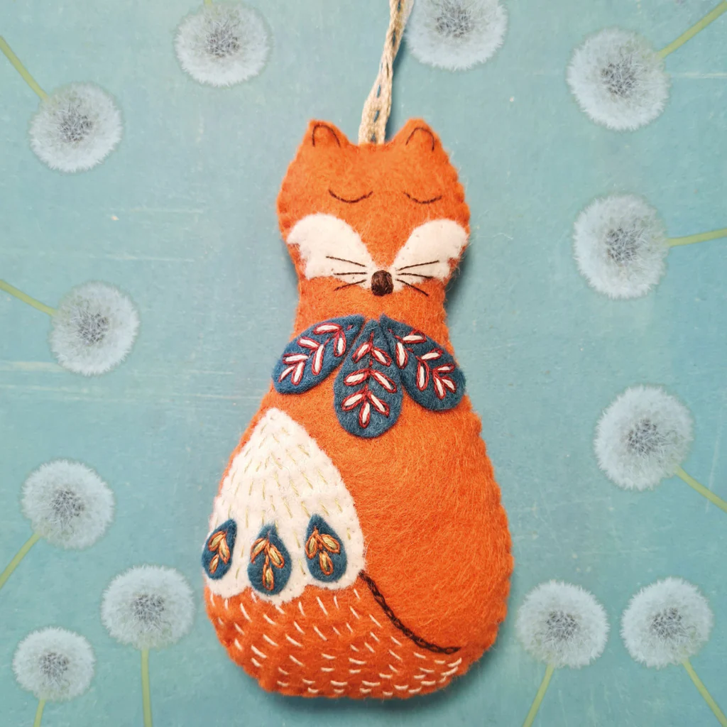 Wool Felt Folk Embroidered Fox Kit by Corinne Lapierre