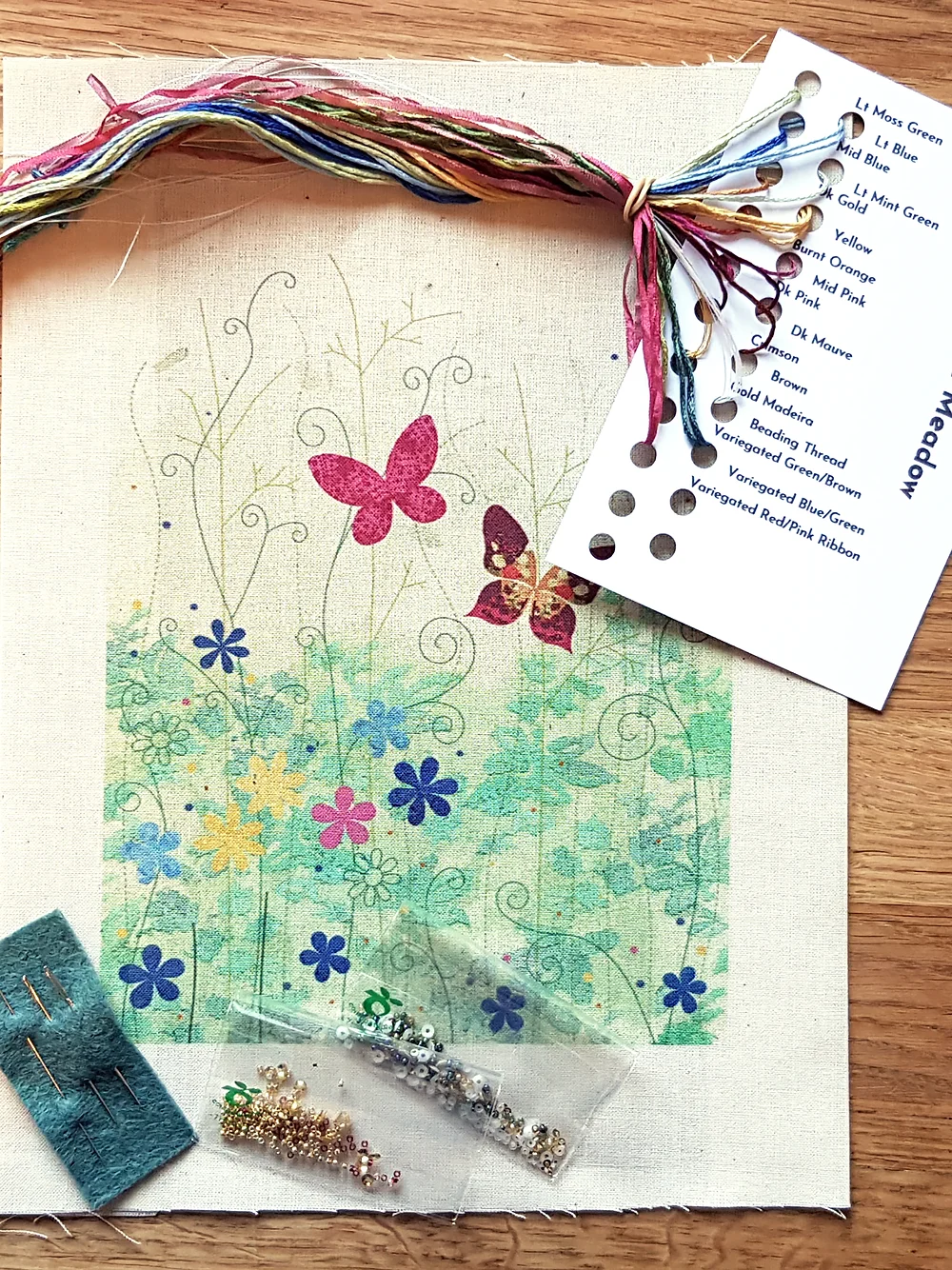 Blue Meadow Embroidery Stitch Kit by Beaks & Bobbins