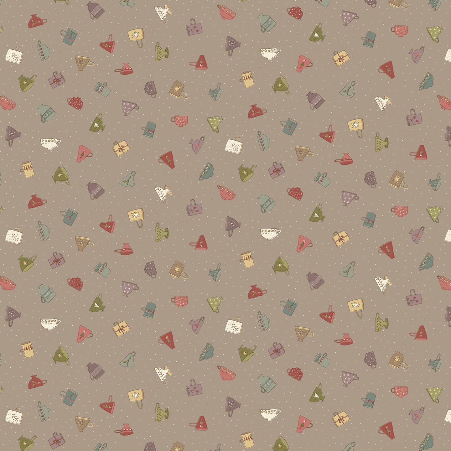 Down Tinsel Lane – Taupe Christmas Cups Fabric