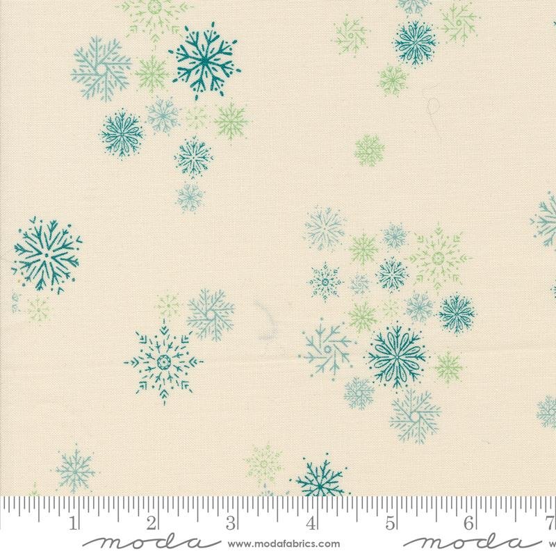 Cozy Wonderland – Natural Teal Snowflakes Fabric