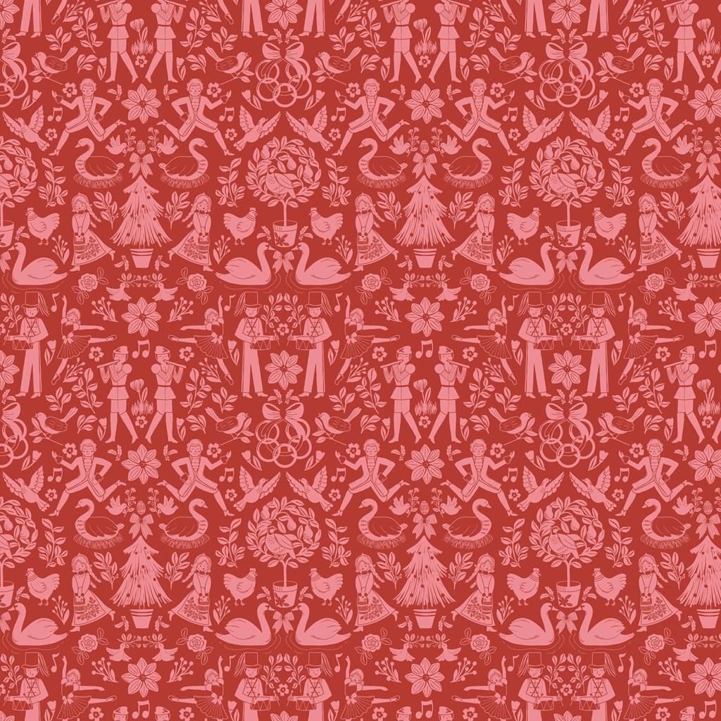 A Pear-fect Christmas – Lords A Leaping Coral Fabric