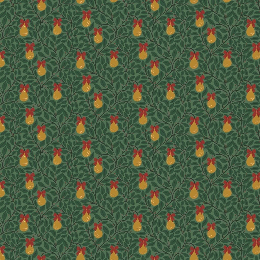 A Pear-fect Christmas – Pears on Green Fabric