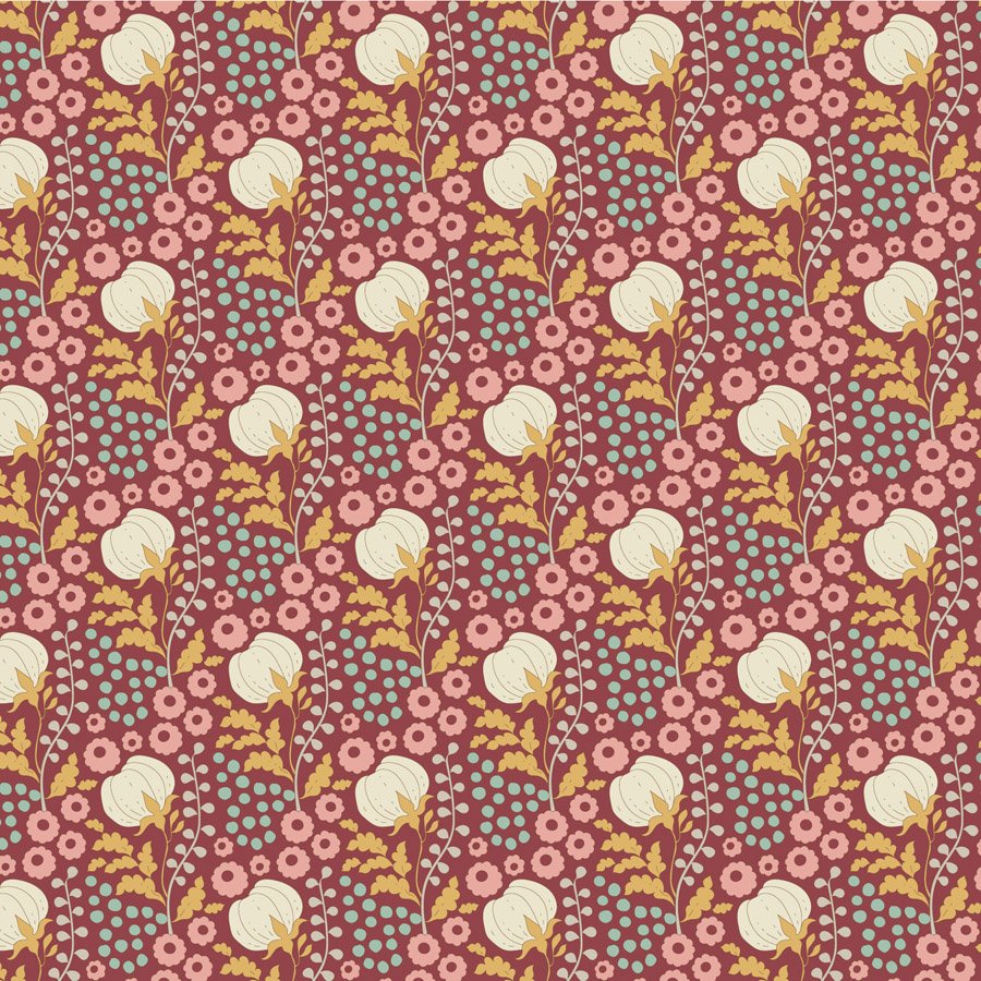Tilda Sanctuary – Cottonfield Maroon Fabric