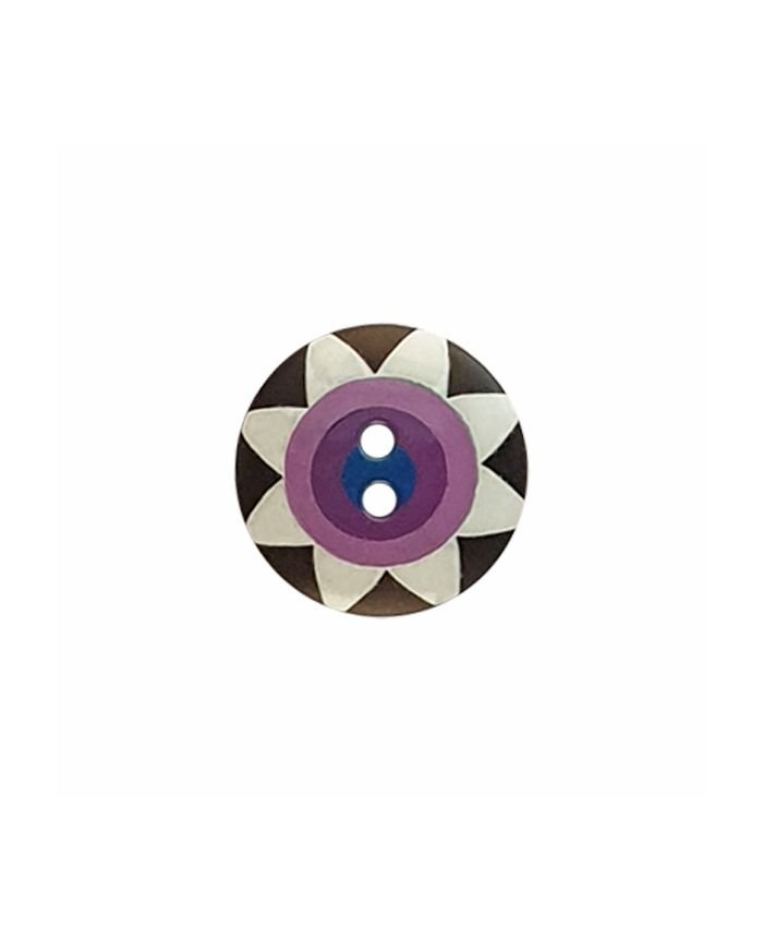 Kaffe Fassett Button – Star Flower 20mm – Black, White, Purple