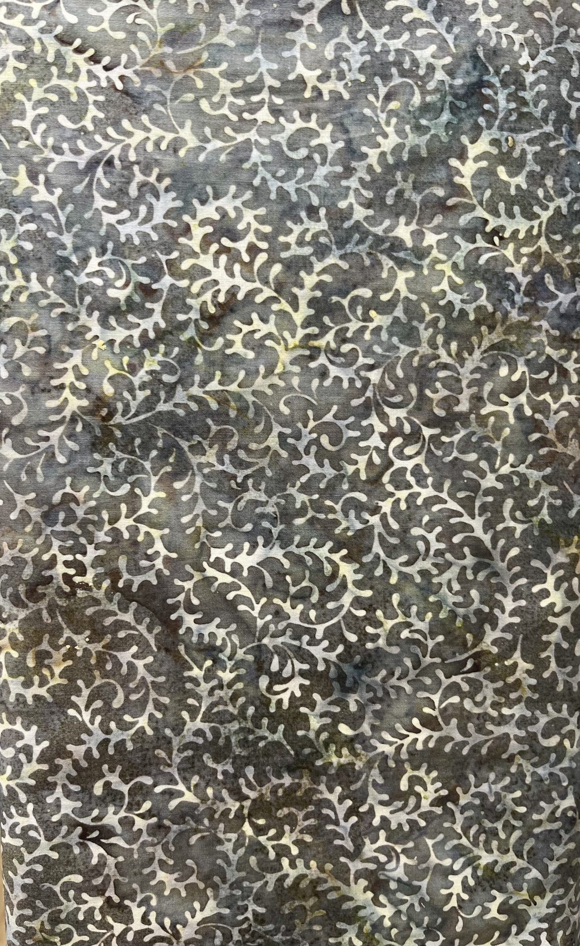 Grey Green Tendrils Batik Fabric
