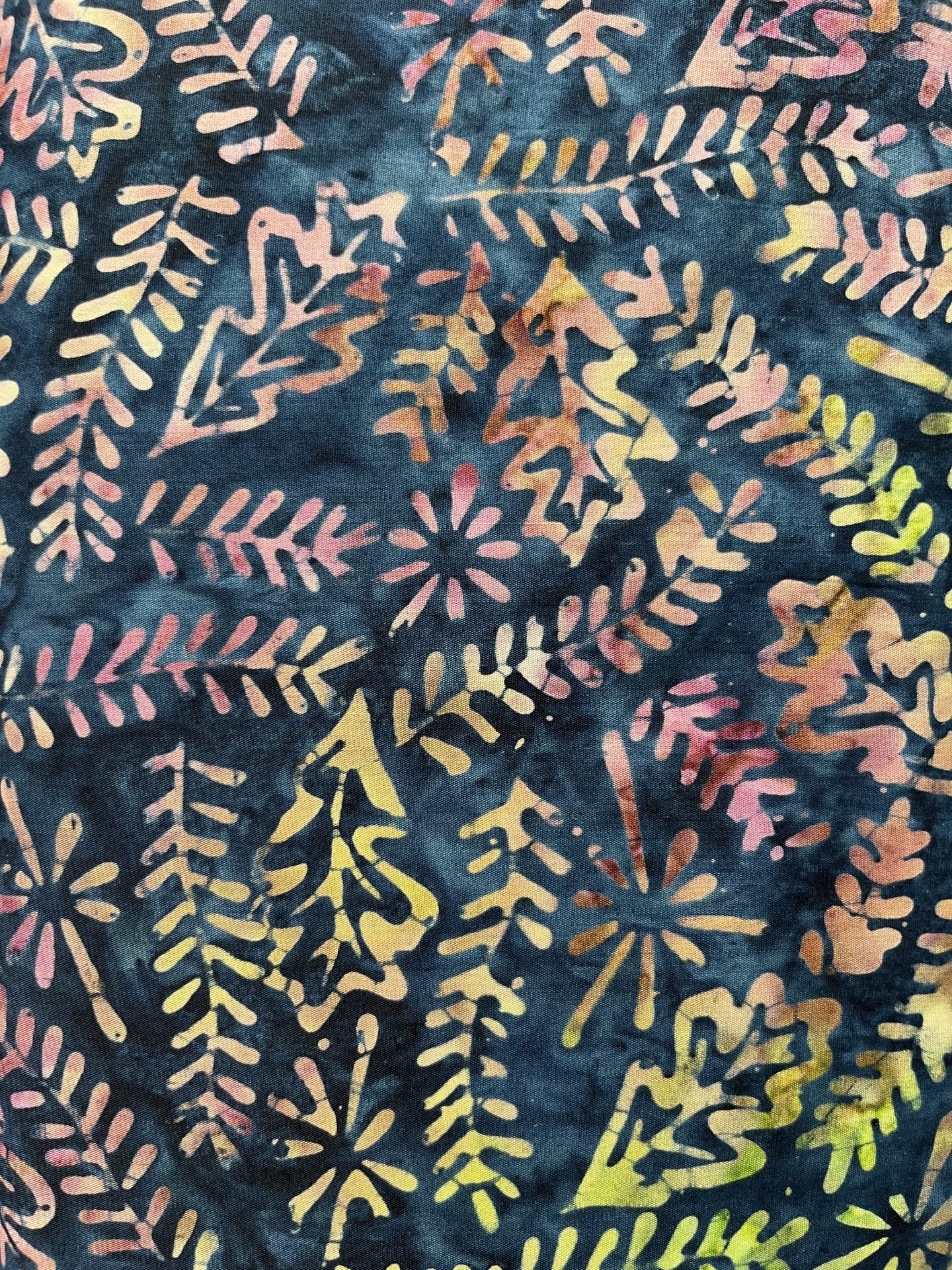 Navy Rainbow Leaves Batik Fabric
