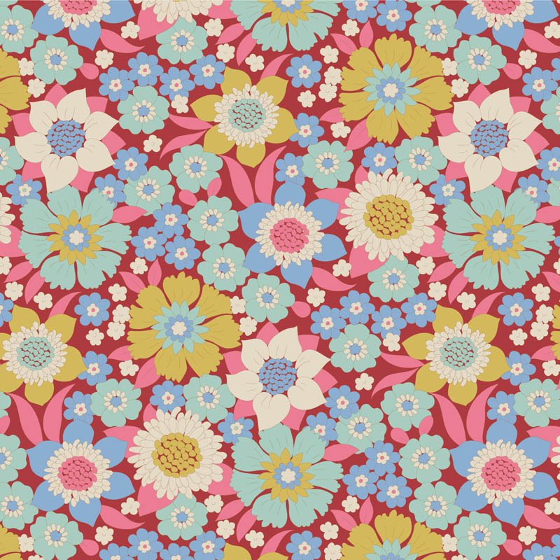 Tilda Wallflower Fabric – Lauren Burgundy