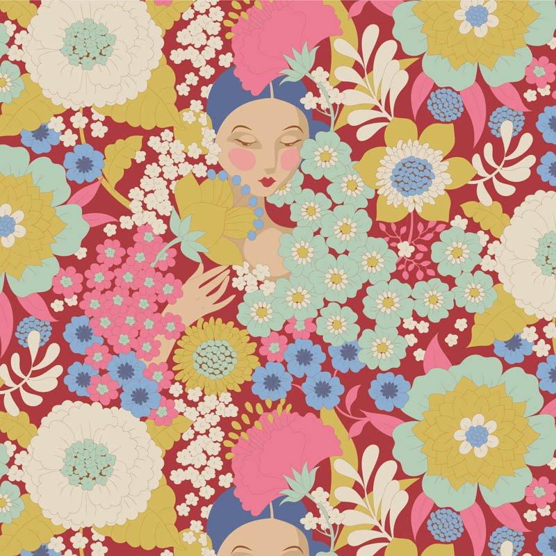 Tilda Wallflower Fabric – Wallflower Burgundy