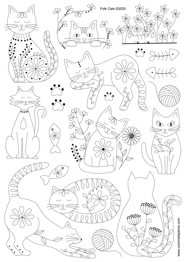 Stick and Stitch Embroidery – Folk Cats by Corinne Lapierre