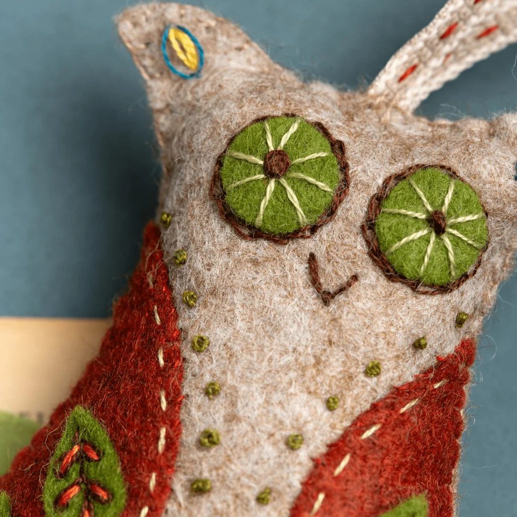 Wool Felt Folk Embroidered owl Kit by Corinne Lapierre