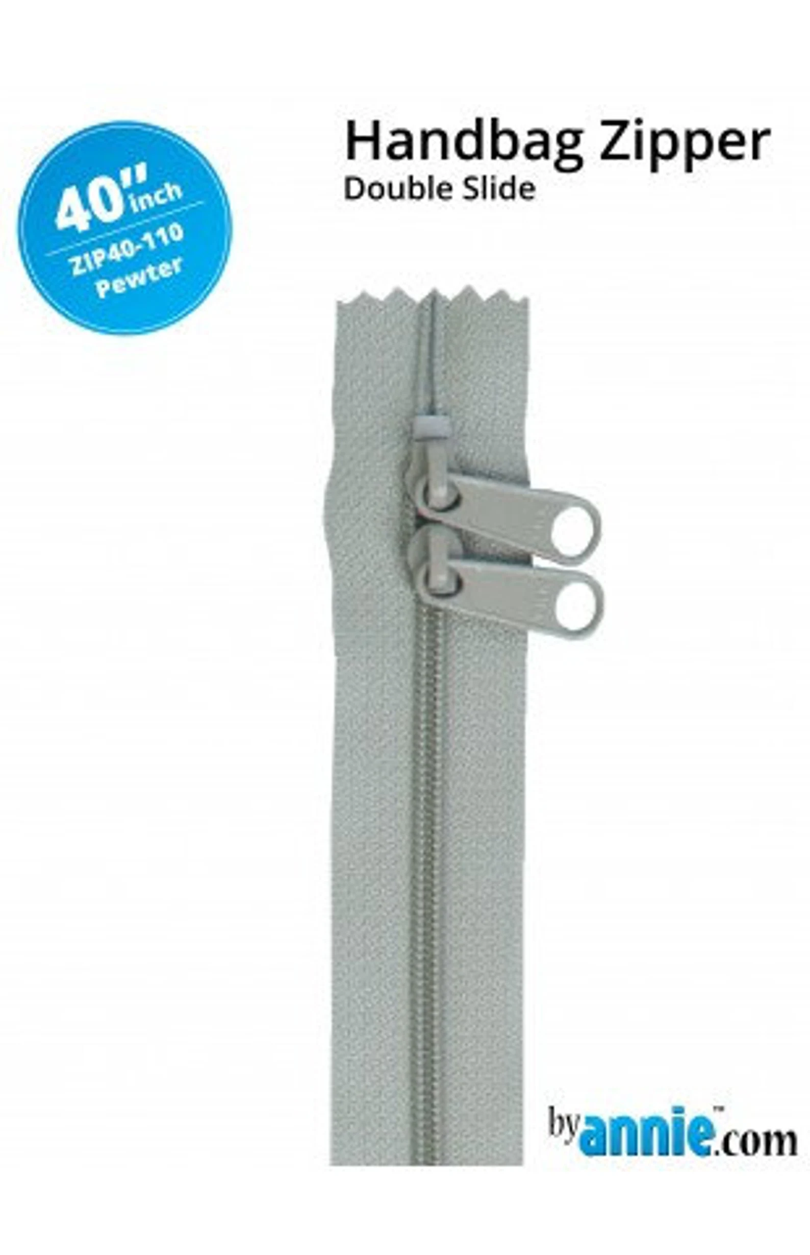 Pewter Double Slide Handbag Zipper – By Annie 40″