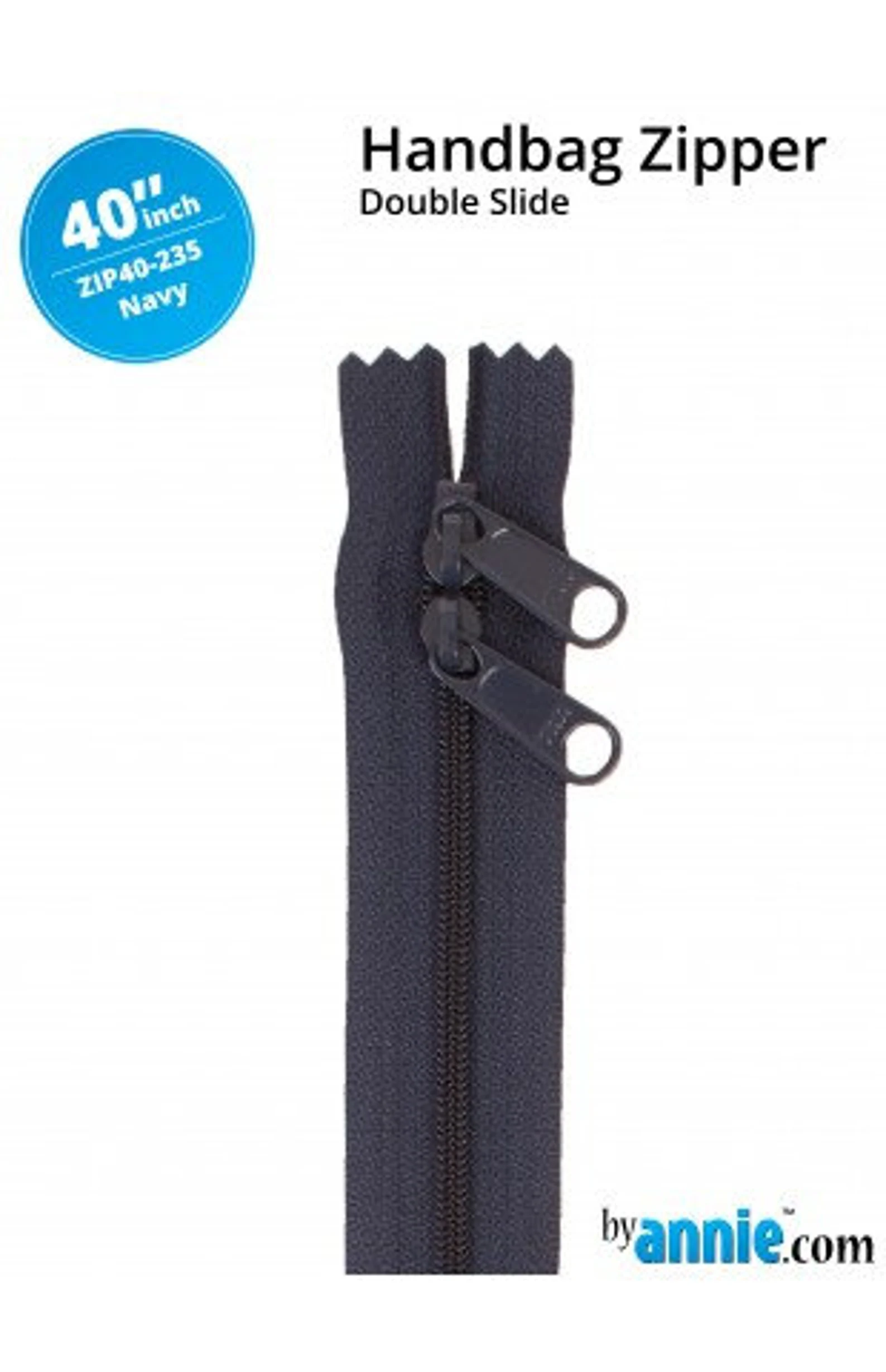 Navy Double Slide Handbag Zipper – By Annie 40″