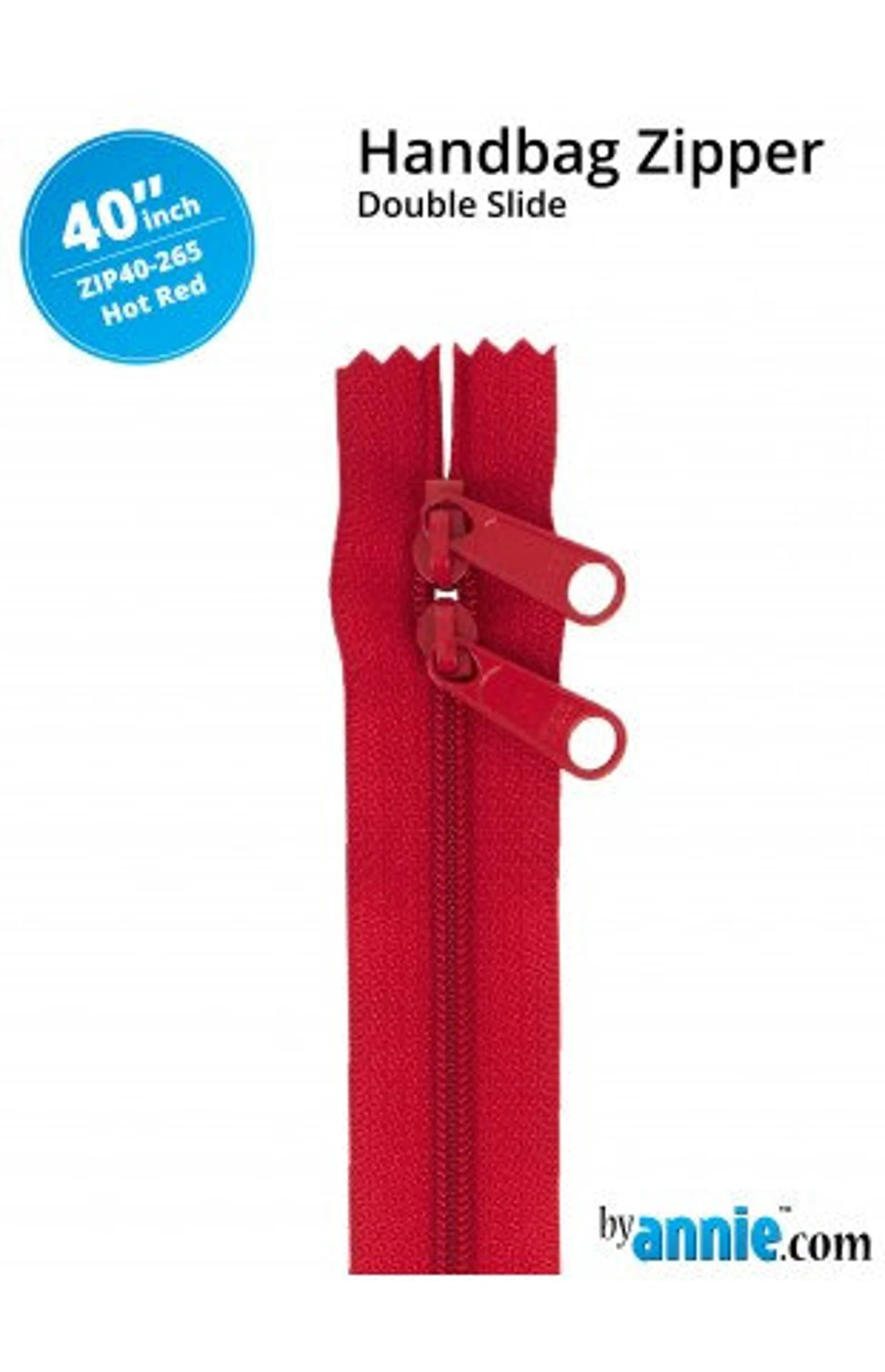 Hot Red Double Slide Handbag Zipper – By Annie 40″